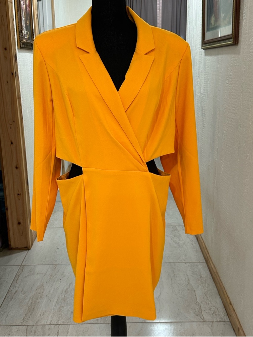 Express Vibrant Orange Long-Sleeve Wrap Dress